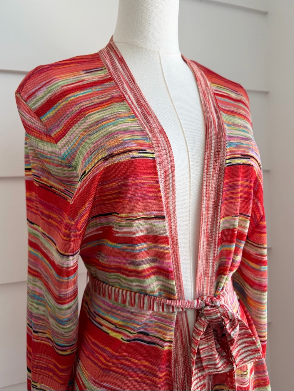 Vibrant Knit Belted Cardigan Sweater Missoni Style by Dana Buchman size XL - Picture 4 of 6